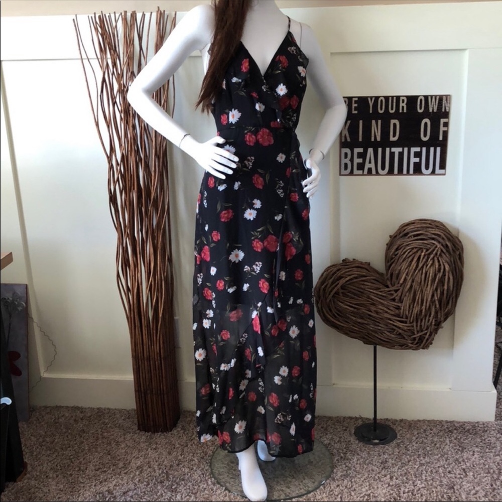 No Boundaries sheer floral maxi dress w/mini skirt